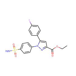 CCOC(=O)c1cc(-c2ccc(I)cc2)n(-c2ccc(S(N)(=O)=O)cc2)n1 ZINC000066066523