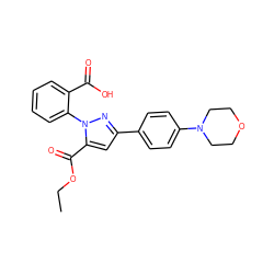 CCOC(=O)c1cc(-c2ccc(N3CCOCC3)cc2)nn1-c1ccccc1C(=O)O ZINC000005694489