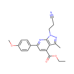 CCOC(=O)c1cc(-c2ccc(OC)cc2)nc2c1c(C)nn2CCC#N ZINC000003228764