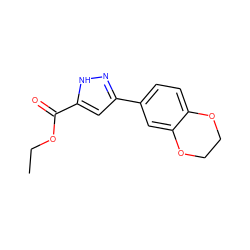 CCOC(=O)c1cc(-c2ccc3c(c2)OCCO3)n[nH]1 ZINC000013658120