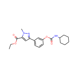 CCOC(=O)c1cc(-c2cccc(OC(=O)NC3CCCCC3)c2)nn1C ZINC000299864224