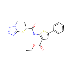 CCOC(=O)c1cc(-c2ccccc2)sc1NC(=O)[C@@H](C)Sc1nnnn1C ZINC000002657708