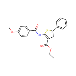 CCOC(=O)c1cc(-c2ccccc2)sc1NC(=O)c1ccc(OC)cc1 ZINC000004037171
