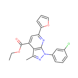 CCOC(=O)c1cc(-c2ccco2)nc2c1c(C)nn2-c1cccc(Cl)c1 ZINC000005783324