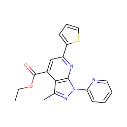 CCOC(=O)c1cc(-c2cccs2)nc2c1c(C)nn2-c1ccccn1 ZINC000012659548