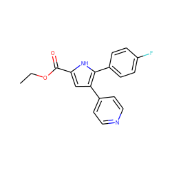 CCOC(=O)c1cc(-c2ccncc2)c(-c2ccc(F)cc2)[nH]1 ZINC000036160944