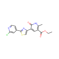 CCOC(=O)c1cc(-c2csc(-c3ccnc(Cl)c3)n2)c(=O)[nH]c1C ZINC000045291527