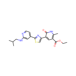 CCOC(=O)c1cc(-c2csc(-c3ccnc(NCC(C)C)c3)n2)c(=O)[nH]c1C ZINC000036401663