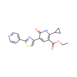 CCOC(=O)c1cc(-c2csc(-c3ccncc3)n2)c(=O)[nH]c1C1CC1 ZINC000034065742