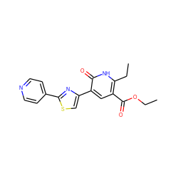 CCOC(=O)c1cc(-c2csc(-c3ccncc3)n2)c(=O)[nH]c1CC ZINC000003820824