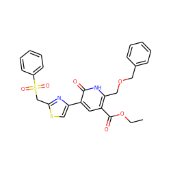 CCOC(=O)c1cc(-c2csc(CS(=O)(=O)c3ccccc3)n2)c(=O)[nH]c1COCc1ccccc1 ZINC000049679546