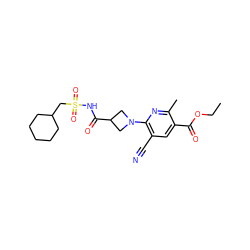 CCOC(=O)c1cc(C#N)c(N2CC(C(=O)NS(=O)(=O)CC3CCCCC3)C2)nc1C ZINC000096283082