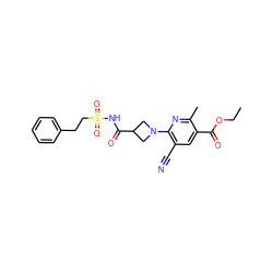 CCOC(=O)c1cc(C#N)c(N2CC(C(=O)NS(=O)(=O)CCc3ccccc3)C2)nc1C ZINC000096283083