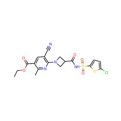 CCOC(=O)c1cc(C#N)c(N2CC(C(=O)NS(=O)(=O)c3ccc(Cl)s3)C2)nc1C ZINC000096283074