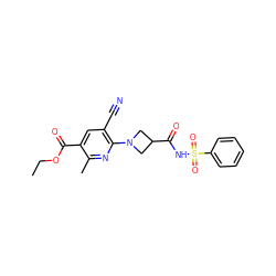 CCOC(=O)c1cc(C#N)c(N2CC(C(=O)NS(=O)(=O)c3ccccc3)C2)nc1C ZINC000038268961