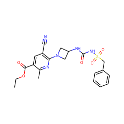 CCOC(=O)c1cc(C#N)c(N2CC(NC(=O)NS(=O)(=O)Cc3ccccc3)C2)nc1C ZINC000034845657