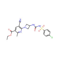 CCOC(=O)c1cc(C#N)c(N2CC(NC(=O)NS(=O)(=O)c3ccc(Cl)cc3)C2)nc1C ZINC000096272847