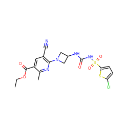 CCOC(=O)c1cc(C#N)c(N2CC(NC(=O)NS(=O)(=O)c3ccc(Cl)s3)C2)nc1C ZINC000096272853