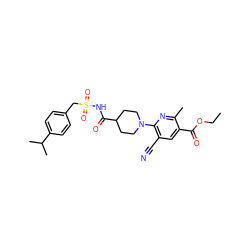 CCOC(=O)c1cc(C#N)c(N2CCC(C(=O)NS(=O)(=O)Cc3ccc(C(C)C)cc3)CC2)nc1C ZINC000043151850