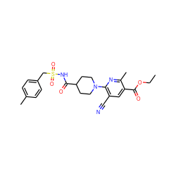 CCOC(=O)c1cc(C#N)c(N2CCC(C(=O)NS(=O)(=O)Cc3ccc(C)cc3)CC2)nc1C ZINC000096283076