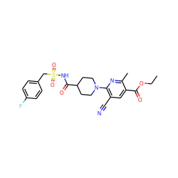 CCOC(=O)c1cc(C#N)c(N2CCC(C(=O)NS(=O)(=O)Cc3ccc(F)cc3)CC2)nc1C ZINC000034846305