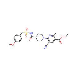 CCOC(=O)c1cc(C#N)c(N2CCC(C(=O)NS(=O)(=O)Cc3ccc(OC)cc3)CC2)nc1C ZINC000096283077