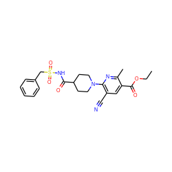 CCOC(=O)c1cc(C#N)c(N2CCC(C(=O)NS(=O)(=O)Cc3ccccc3)CC2)nc1C ZINC000096283078