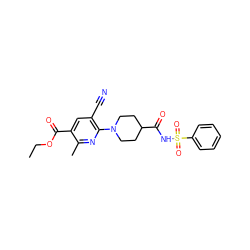 CCOC(=O)c1cc(C#N)c(N2CCC(C(=O)NS(=O)(=O)c3ccccc3)CC2)nc1C ZINC000096283080