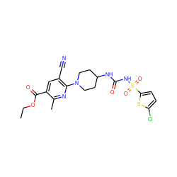 CCOC(=O)c1cc(C#N)c(N2CCC(NC(=O)NS(=O)(=O)c3ccc(Cl)s3)CC2)nc1C ZINC000096272852