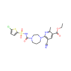 CCOC(=O)c1cc(C#N)c(N2CCCN(C(=O)NS(=O)(=O)c3ccc(Cl)s3)CC2)nc1C ZINC000096272834