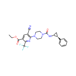 CCOC(=O)c1cc(C#N)c(N2CCN(C(=O)N[C@@H]3C[C@H]3c3ccccc3)CC2)nc1C(F)(F)F ZINC000071281276