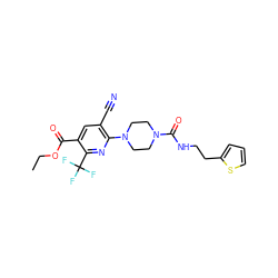 CCOC(=O)c1cc(C#N)c(N2CCN(C(=O)NCCc3cccs3)CC2)nc1C(F)(F)F ZINC000096272826