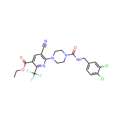 CCOC(=O)c1cc(C#N)c(N2CCN(C(=O)NCc3ccc(Cl)c(Cl)c3)CC2)nc1C(F)(F)F ZINC000071280842