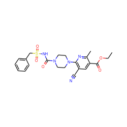 CCOC(=O)c1cc(C#N)c(N2CCN(C(=O)NS(=O)(=O)Cc3ccccc3)CC2)nc1C ZINC000034844182