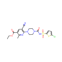 CCOC(=O)c1cc(C#N)c(N2CCN(C(=O)NS(=O)(=O)c3ccc(Cl)s3)CC2)nc1C ZINC000035835553