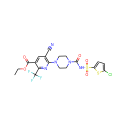 CCOC(=O)c1cc(C#N)c(N2CCN(C(=O)NS(=O)(=O)c3ccc(Cl)s3)CC2)nc1C(F)(F)F ZINC000096272850