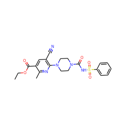 CCOC(=O)c1cc(C#N)c(N2CCN(C(=O)NS(=O)(=O)c3ccccc3)CC2)nc1C ZINC000034637183