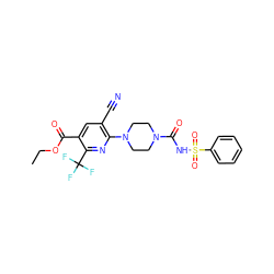 CCOC(=O)c1cc(C#N)c(N2CCN(C(=O)NS(=O)(=O)c3ccccc3)CC2)nc1C(F)(F)F ZINC000038246507