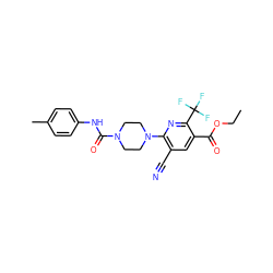 CCOC(=O)c1cc(C#N)c(N2CCN(C(=O)Nc3ccc(C)cc3)CC2)nc1C(F)(F)F ZINC000071294912