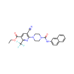 CCOC(=O)c1cc(C#N)c(N2CCN(C(=O)Nc3ccc4ccccc4c3)CC2)nc1C(F)(F)F ZINC000071295869