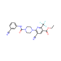 CCOC(=O)c1cc(C#N)c(N2CCN(C(=O)Nc3cccc(C#N)c3)CC2)nc1C(F)(F)F ZINC000071294184