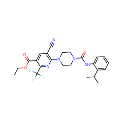 CCOC(=O)c1cc(C#N)c(N2CCN(C(=O)Nc3ccccc3C(C)C)CC2)nc1C(F)(F)F ZINC000071294938