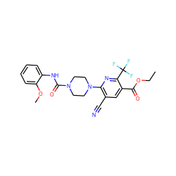 CCOC(=O)c1cc(C#N)c(N2CCN(C(=O)Nc3ccccc3OC)CC2)nc1C(F)(F)F ZINC000071295203