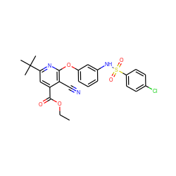 CCOC(=O)c1cc(C(C)(C)C)nc(Oc2cccc(NS(=O)(=O)c3ccc(Cl)cc3)c2)c1C#N ZINC000096271595