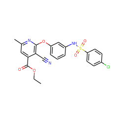 CCOC(=O)c1cc(C)nc(Oc2cccc(NS(=O)(=O)c3ccc(Cl)cc3)c2)c1C#N ZINC000096271597