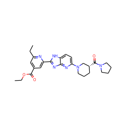 CCOC(=O)c1cc(CC)nc(-c2nc3nc(N4CCC[C@@H](C(=O)N5CCCC5)C4)ccc3[nH]2)c1 ZINC000221407119