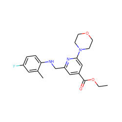 CCOC(=O)c1cc(CNc2ccc(F)cc2C)nc(N2CCOCC2)c1 ZINC000040845858