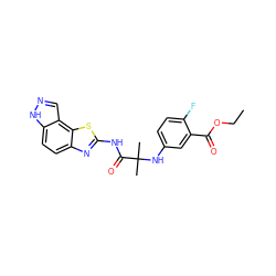 CCOC(=O)c1cc(NC(C)(C)C(=O)Nc2nc3ccc4[nH]ncc4c3s2)ccc1F ZINC000202052605