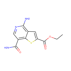 CCOC(=O)c1cc2c(N)ncc(C(N)=O)c2s1 ZINC000103234562