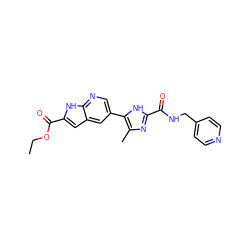 CCOC(=O)c1cc2cc(-c3[nH]c(C(=O)NCc4ccncc4)nc3C)cnc2[nH]1 ZINC000115830725